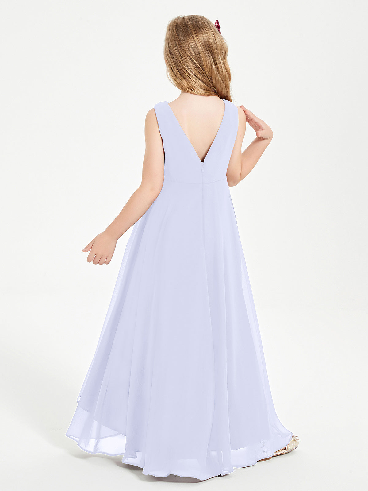 Modern Asymmetrical Cowl Neck Junior Bridesmaid Dresses Lavender